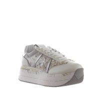 Premiata sneaker in pelle e nylon con perline da donna